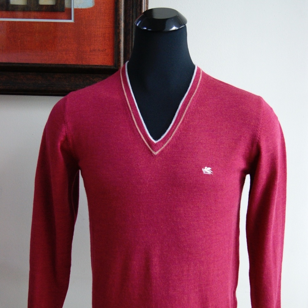 New Etro V neck Virgin Wool Sweater Pullover